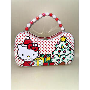 Hello Kitty Christmas Tin Box Beaded Handle Holiday Purse